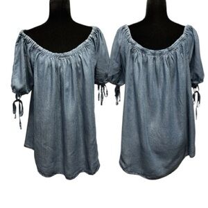 Harve Benard Women's Blue Off-Shoulder Faux Denim Top